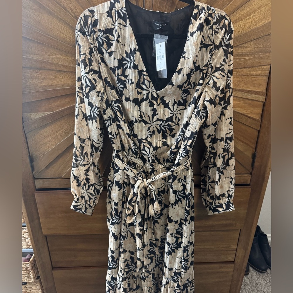 Lane Bryant Black, Cream with a touch of sparkle Floral Holidays Dress. - Picture 3 of 5